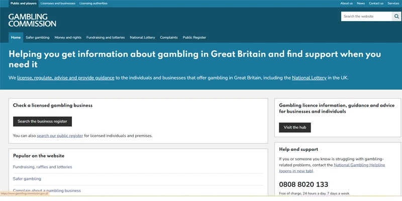 Website gamblingcommission.gov,uk